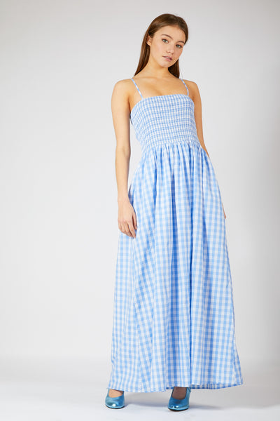 green emerald velvet dress Rich Fashion Smocked Gingham Maxi Dress