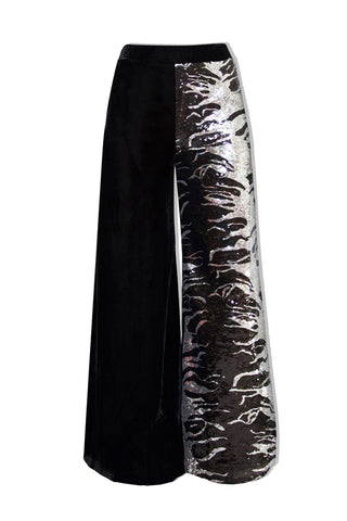 Ilona Rich Black Velvet Sequin Flared Trousers