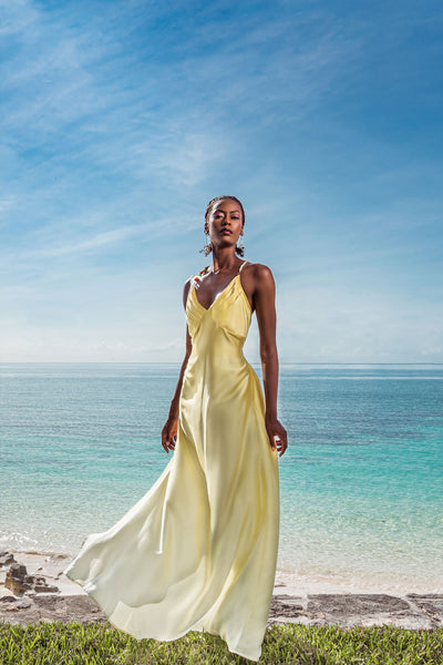 Yellow silk maxi dress Clearance