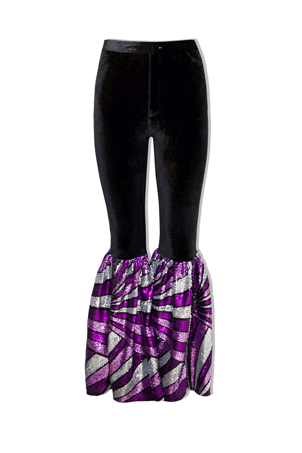 Ilona Rich Black Velvet Purple Sequin Flared Trousers