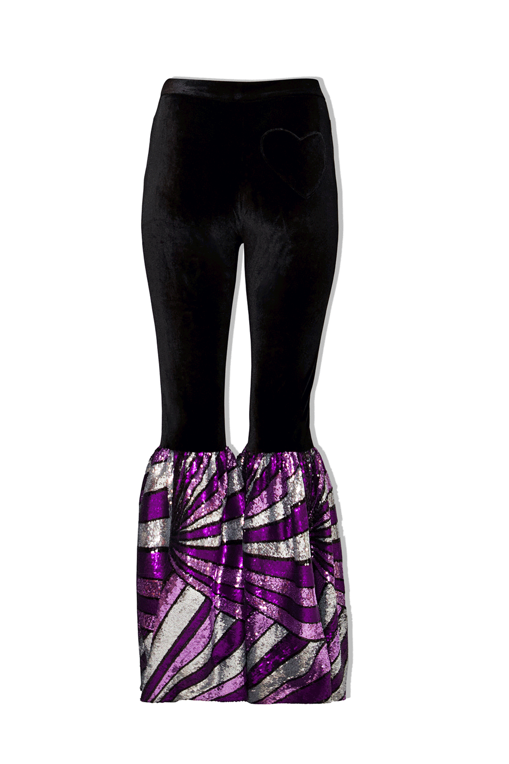 Ilona Rich Black Velvet Purple Sequin Flared Trousers
