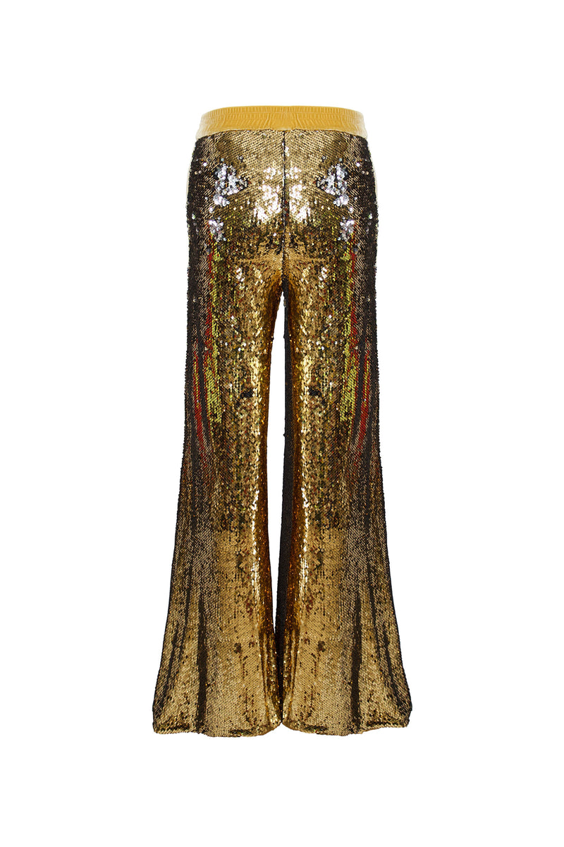 Dropping Hints Champagne Sequin Wide Leg Trousers  Club L London  UK