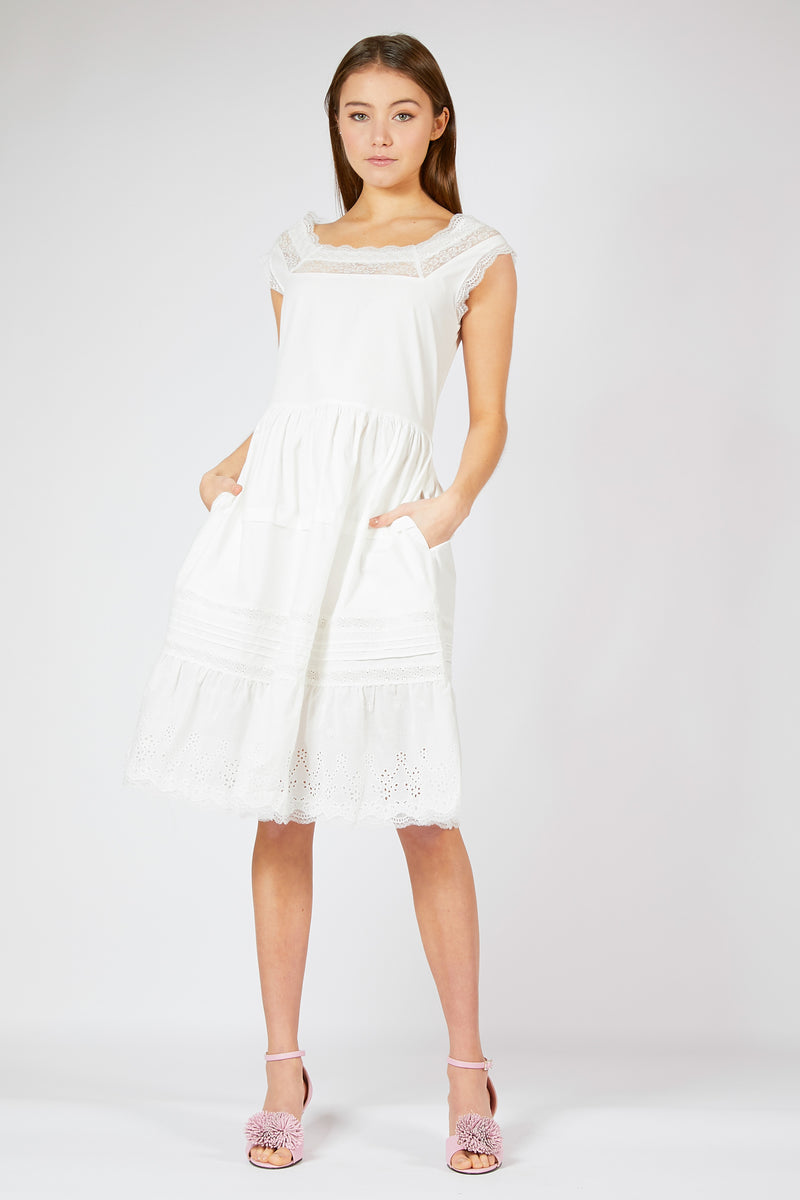 Black Lace Trim Cap Sleeve Split Satin Midi Dress