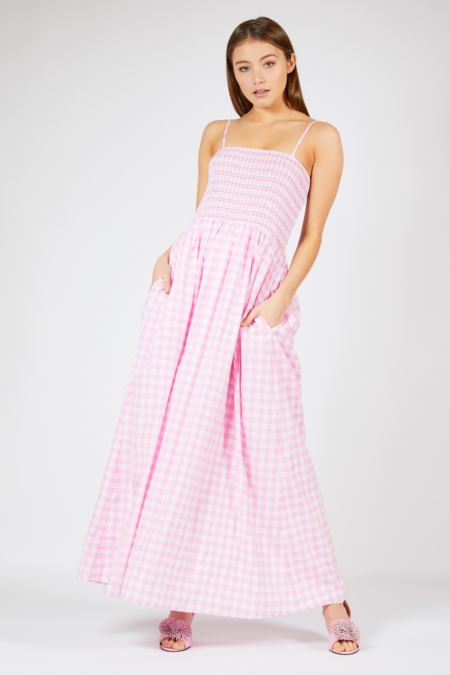 Rich Fashion Smocked Gingham Maxi Dress