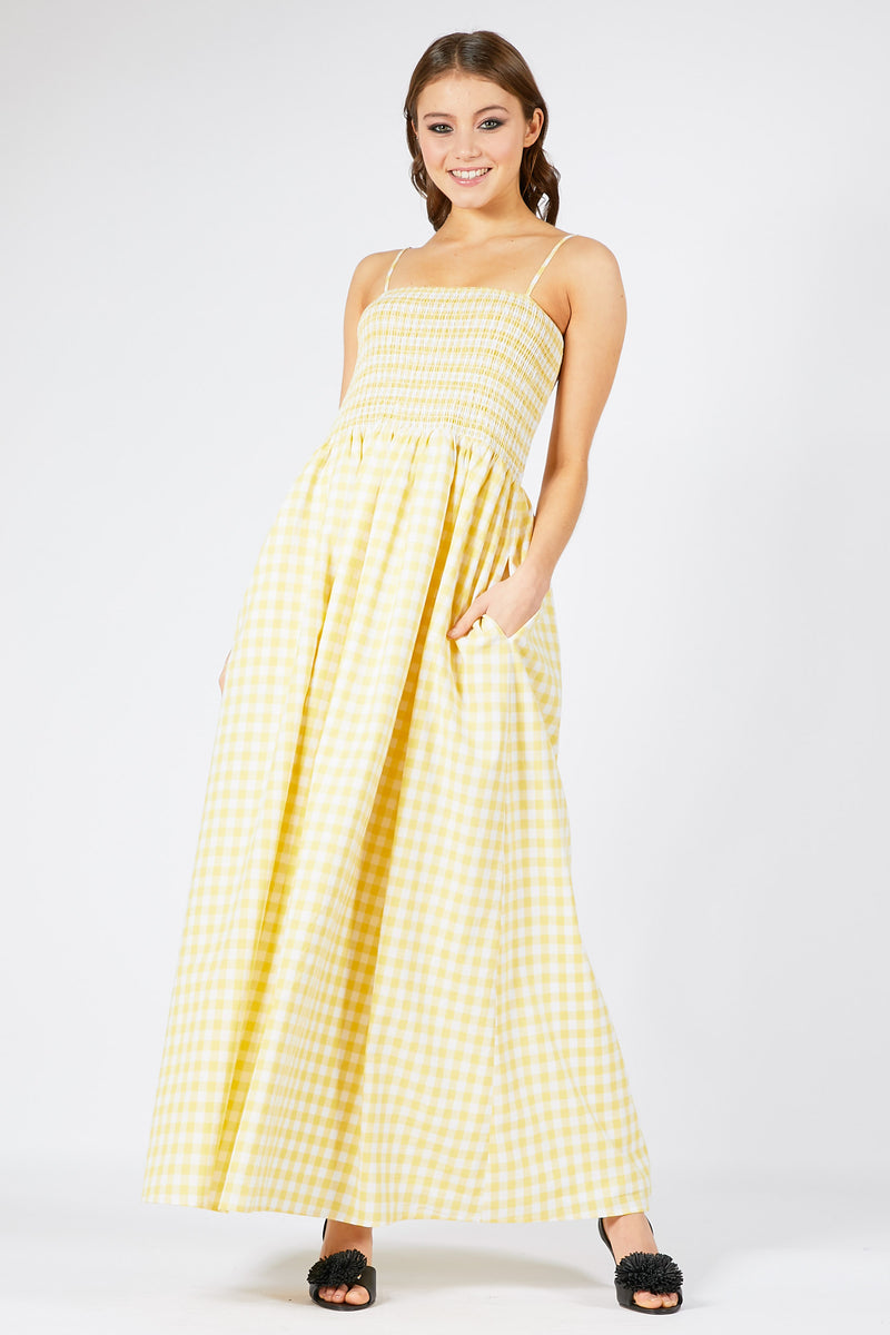 Rich Fashion Smocked Gingham Maxi Dress Rich Fashion Smocked Gingham Maxi Dress