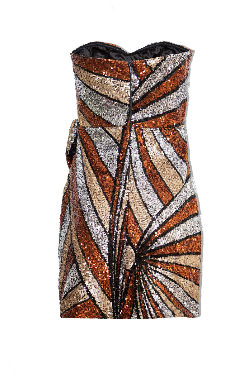 Bronze Strapless Sequin Bow Mini Dress Rich Fashion Bronze Strapless Sequin Bow Mini Dress Rich Fashion