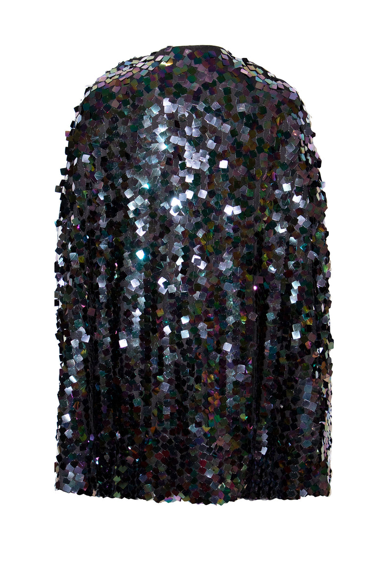 Ilona Rich Embellished Sequin Metallic Iridescent Cape