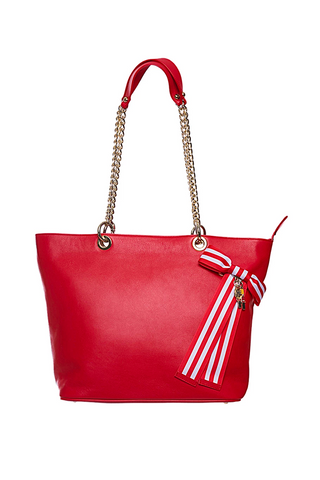Pink Leather Tote Bag with Chain Straps
