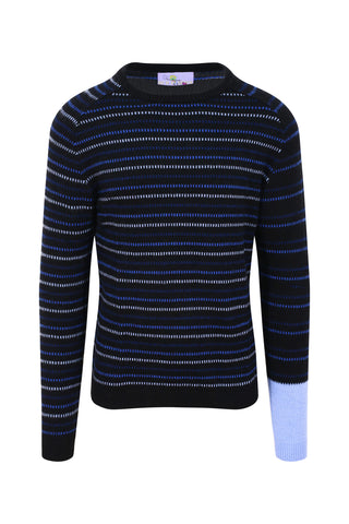 Navy Blue Striped Cashmere Jumper-Extra Large