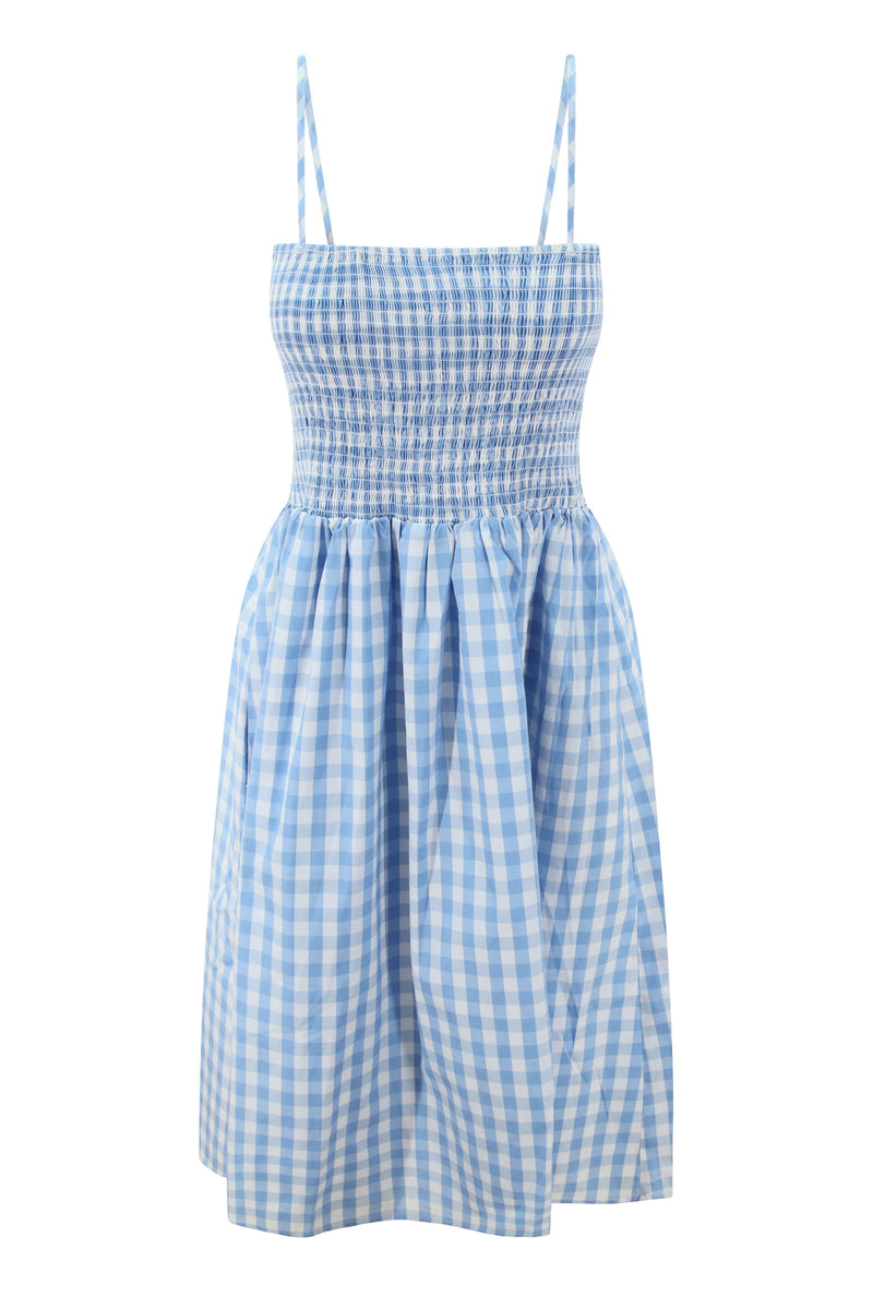Rich Fashion Smocked Gingham Midi Dress Rich Fashion Smocked Gingham Midi Dress