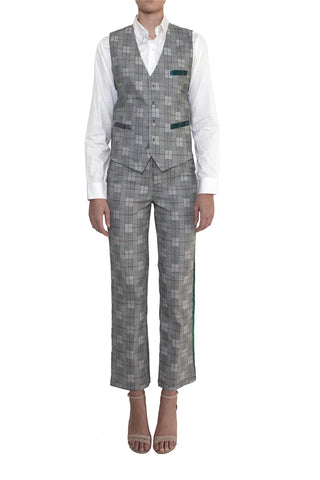 Adrian Schachter Checkered Trousers with Velvet Stripe