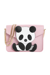 Pink Leather Shoulder Bag with Detachable Panda Purse