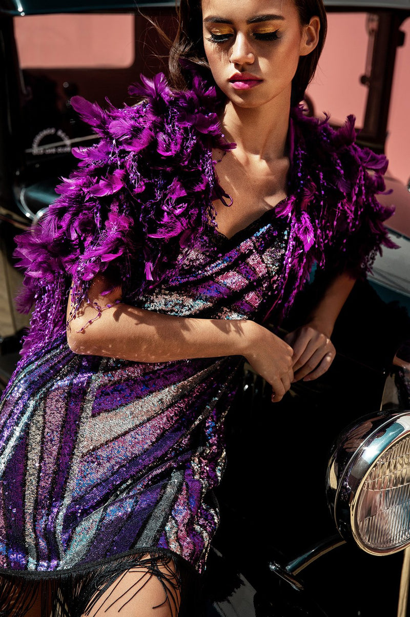 Ilona Rich Purple Geometric Sequin Tassel Dress Rich Fashion Ilona Rich Purple Geometric Sequin Tassel Dress Rich Fashion