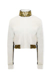 Ilona Rich White Velvet Gold Sequin Detail Crop Jacket