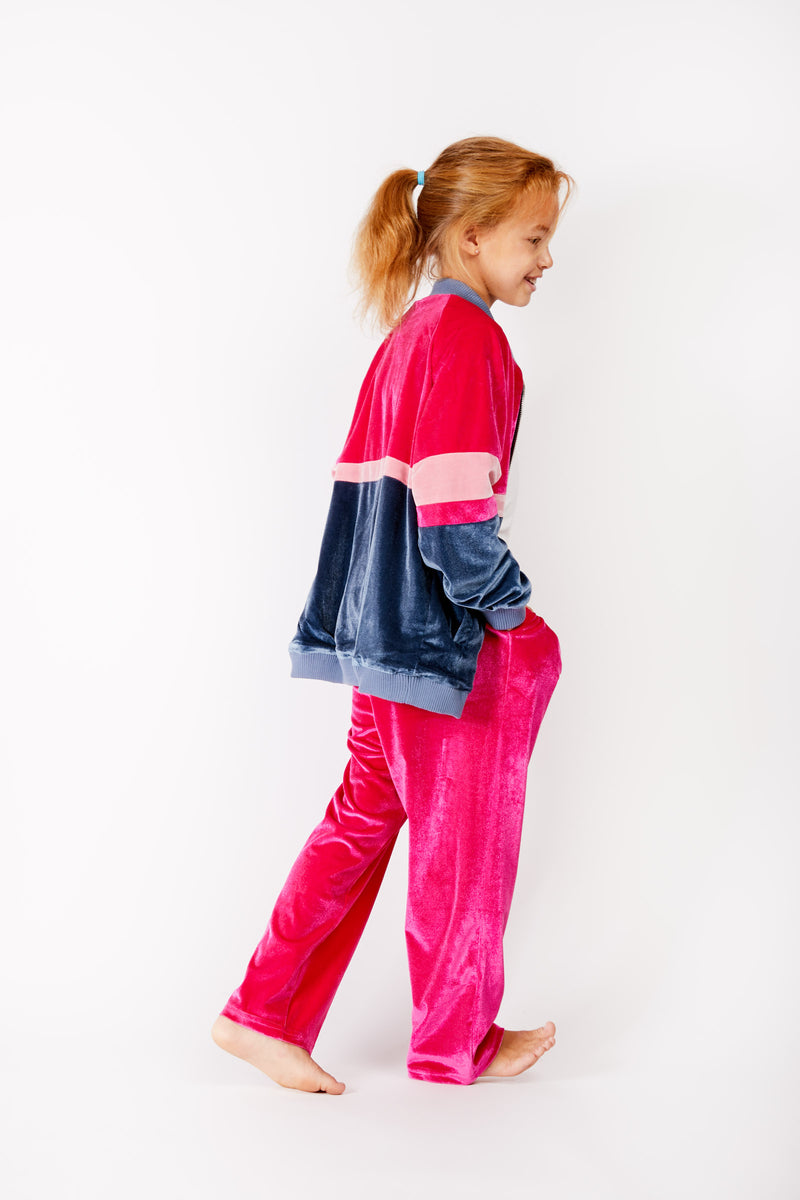 Kids Pink Velour Track Pants