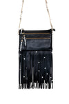 Black Leather Tote Bag with Chain Straps