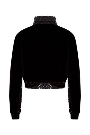Ilona Rich Black Velvet Sequin Detail Crop Jacket
