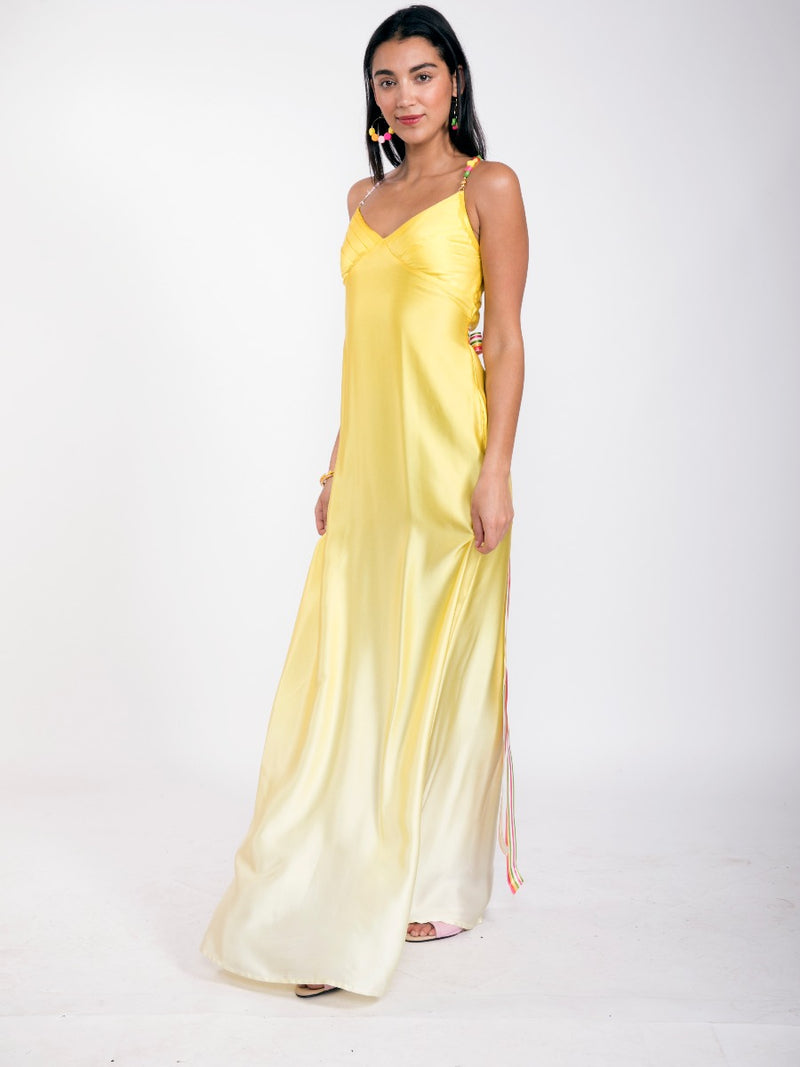 Silk Bead Maxi Dress Yellow – Rich Fashion Silk Bead Maxi Dress Yellow – Rich Fashion