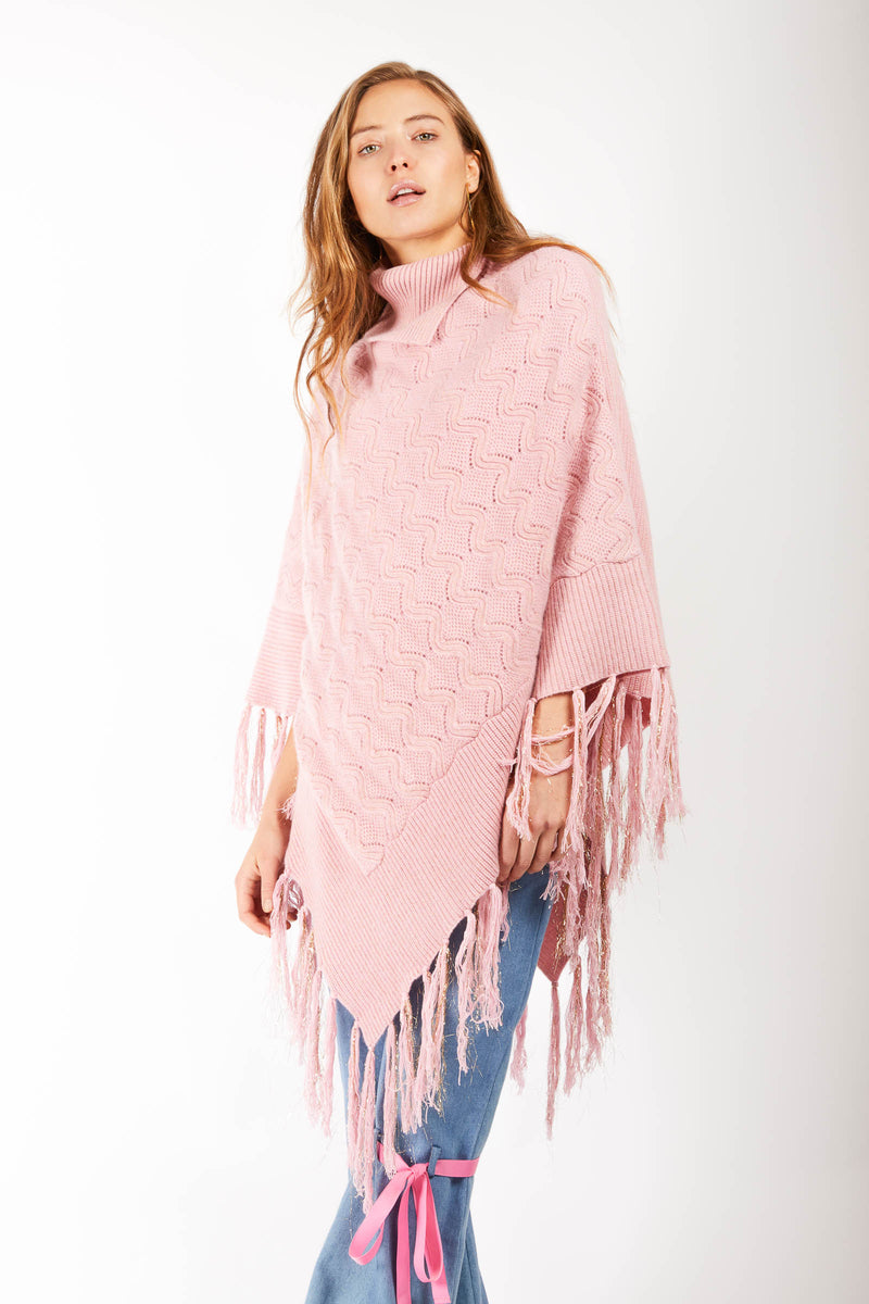 Pink Roll Neck Cashmere Poncho