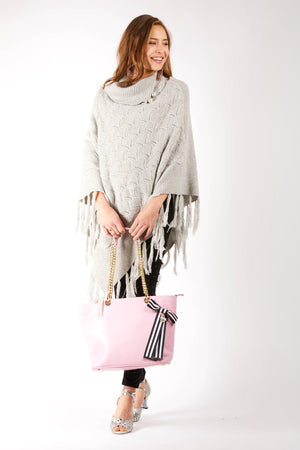 Grey Roll Neck Cashmere Poncho