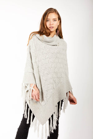 Grey Roll Neck Cashmere Poncho