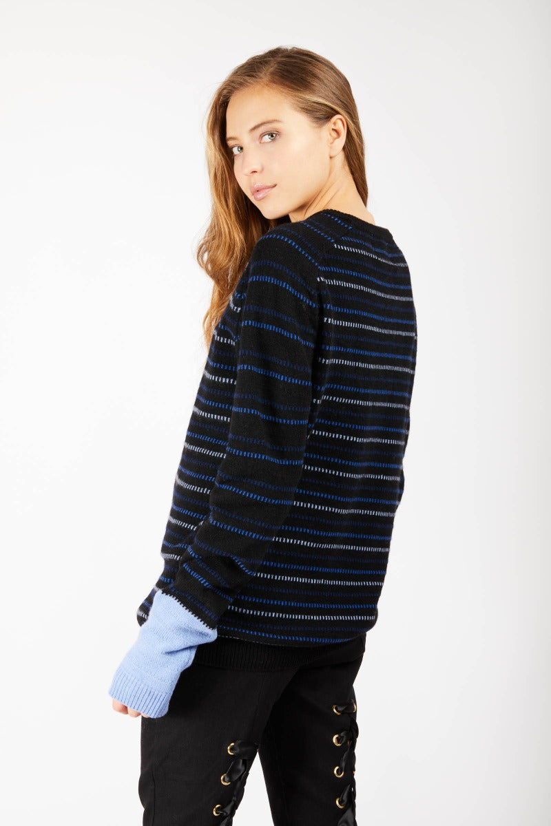 Navy Blue Striped Cashmere Jumper-Small