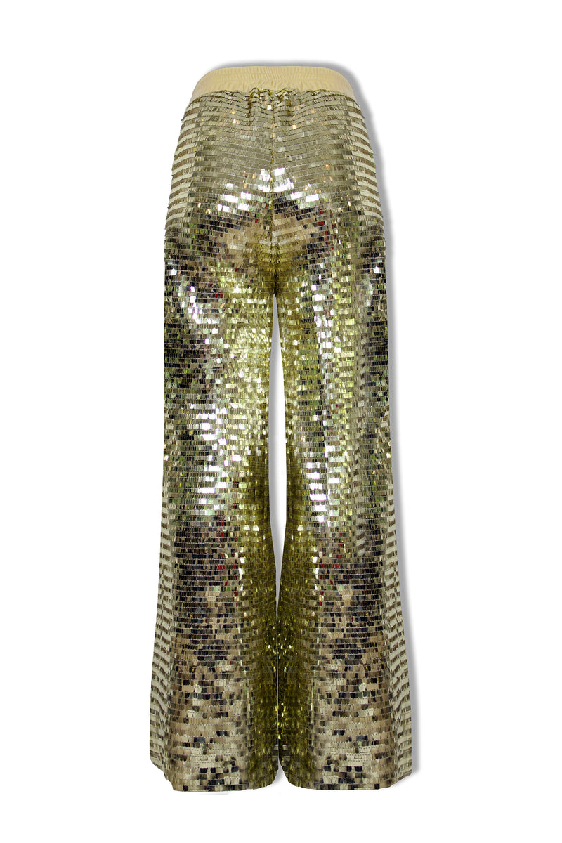 Ilona Rich Gold Squared Sequin Wide Leg Trousers