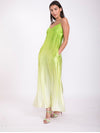 Green Flower 100% Silk Maxi Dress