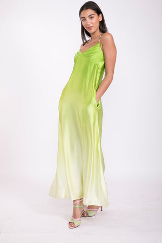 Green Flower 100% Silk Maxi Dress Rich Fashion Green Flower 100% Silk Maxi Dress Rich Fashion