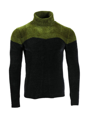 Adrian Unisex Black and Green Chenille Turtleneck Sweater