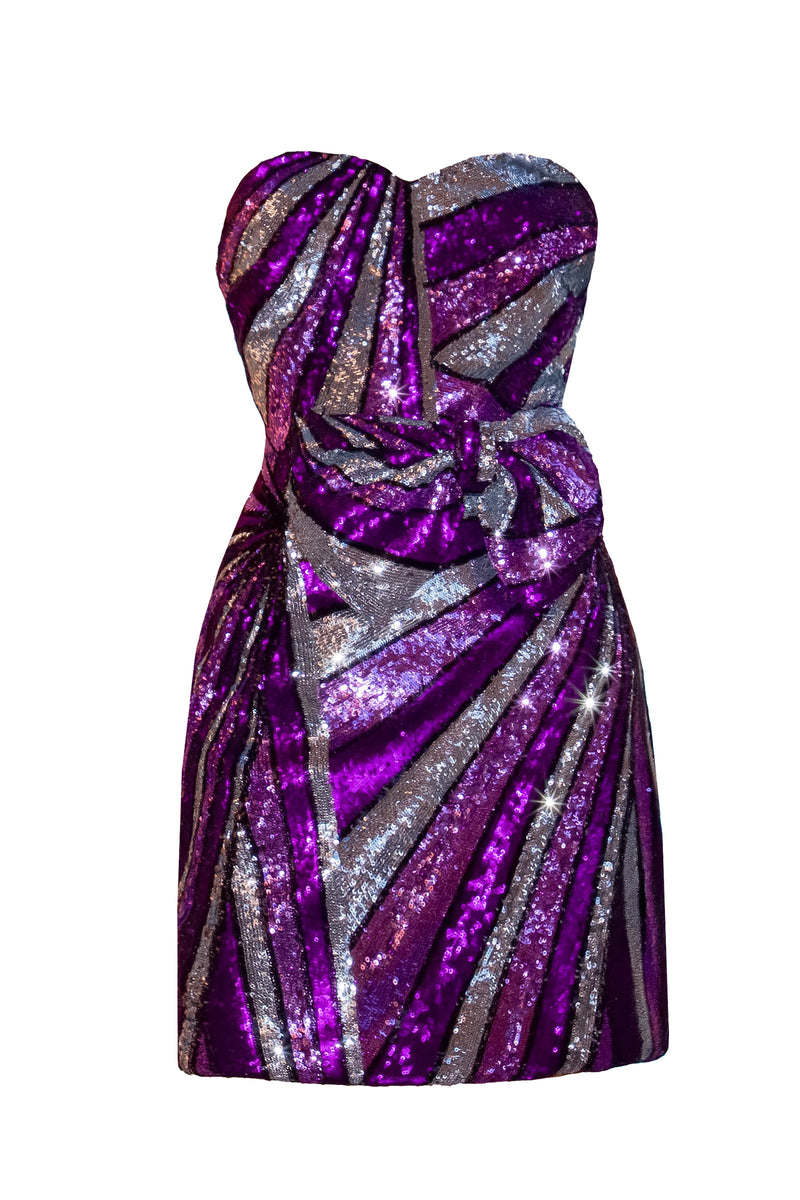 Purple Strapless Sequin Bow Mini Dress – Rich Fashion Purple Strapless Sequin Bow Mini Dress – Rich Fashion