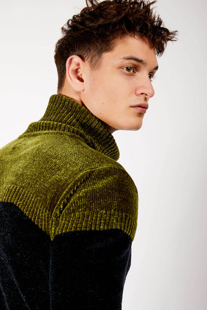 Adrian Unisex Black and Green Chenille Turtleneck Sweater