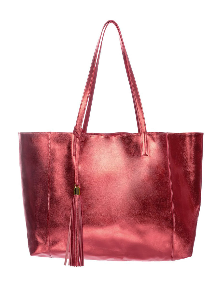 Red Metallic 100% Leather Shoulder Bag
