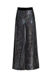 Ilona Rich Black Velvet Bronze Sequin Flared Trousers