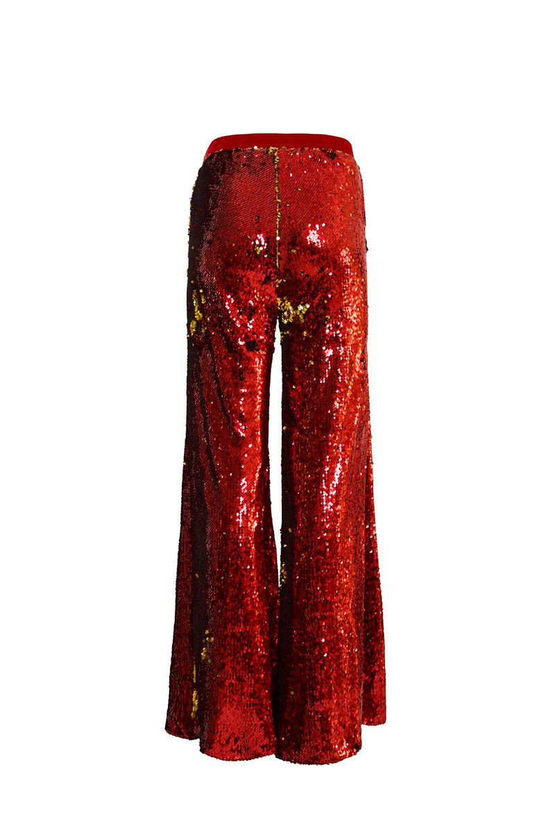 Ilona Rich Red & Gold Sequin Wide Leg Trousers