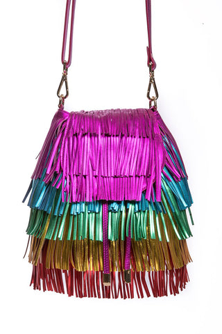 Green Metallic Leather Bag with Detachable Tassels