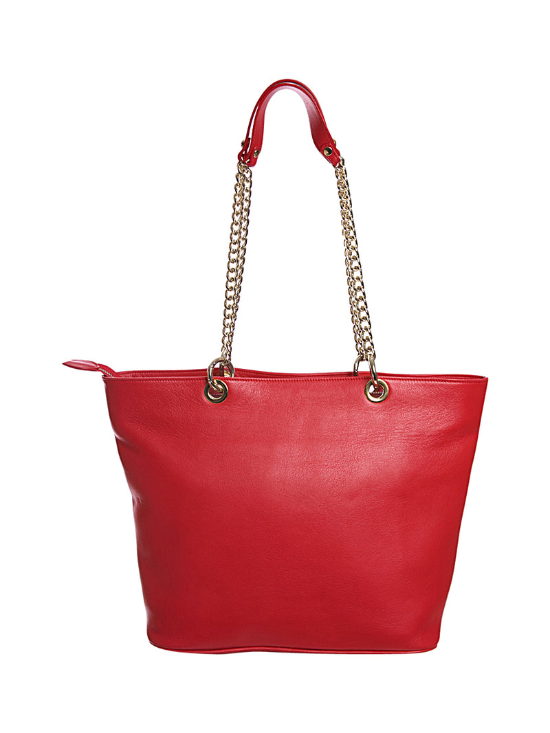 Red Leather Tote Bag with Chain Straps – Rich Fashion