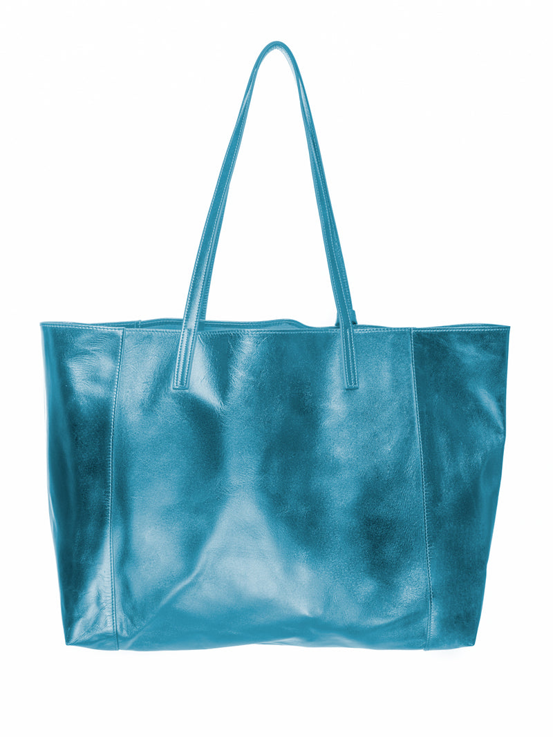 Blue Metallic 100% Leather Shoulder Bag