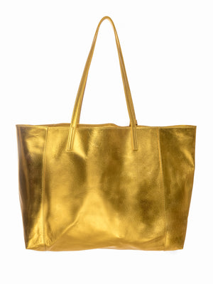 Yellow Metallic 100% Leather Shoulder Bag