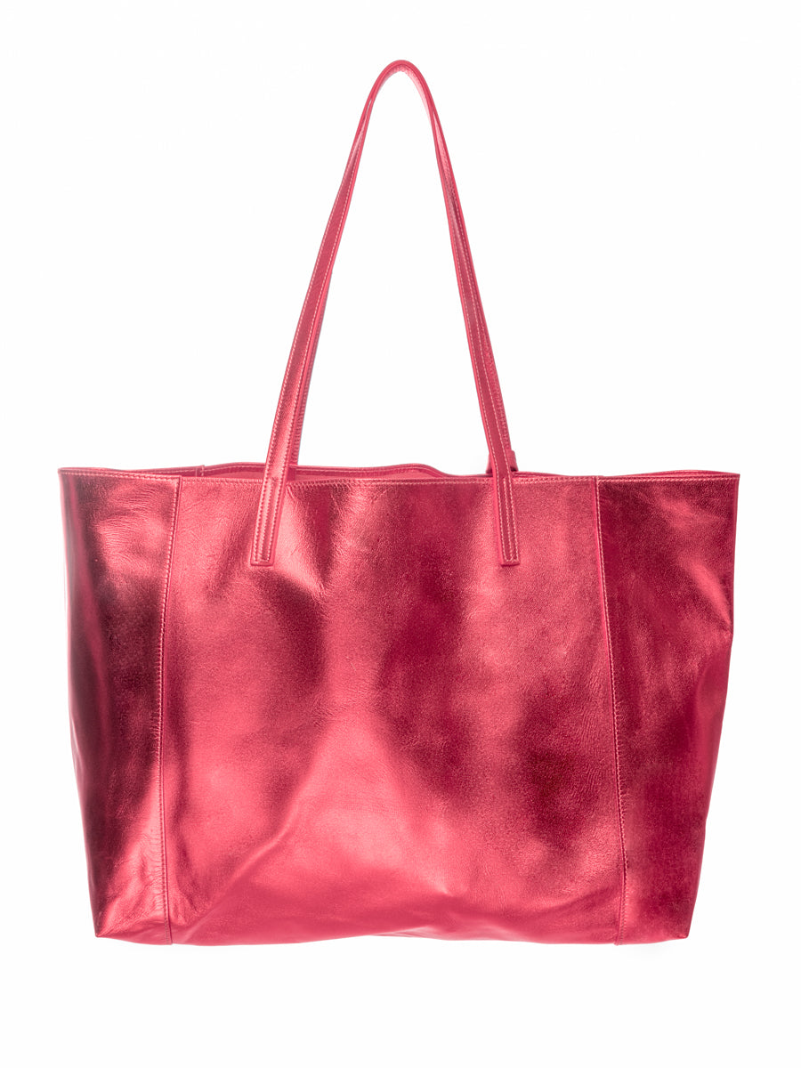 Red Metallic 100% Leather Shoulder Bag