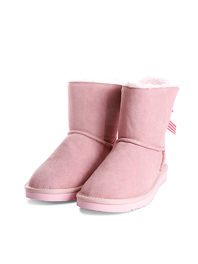 Pink Bow Detail Sheepskin Winter Boots