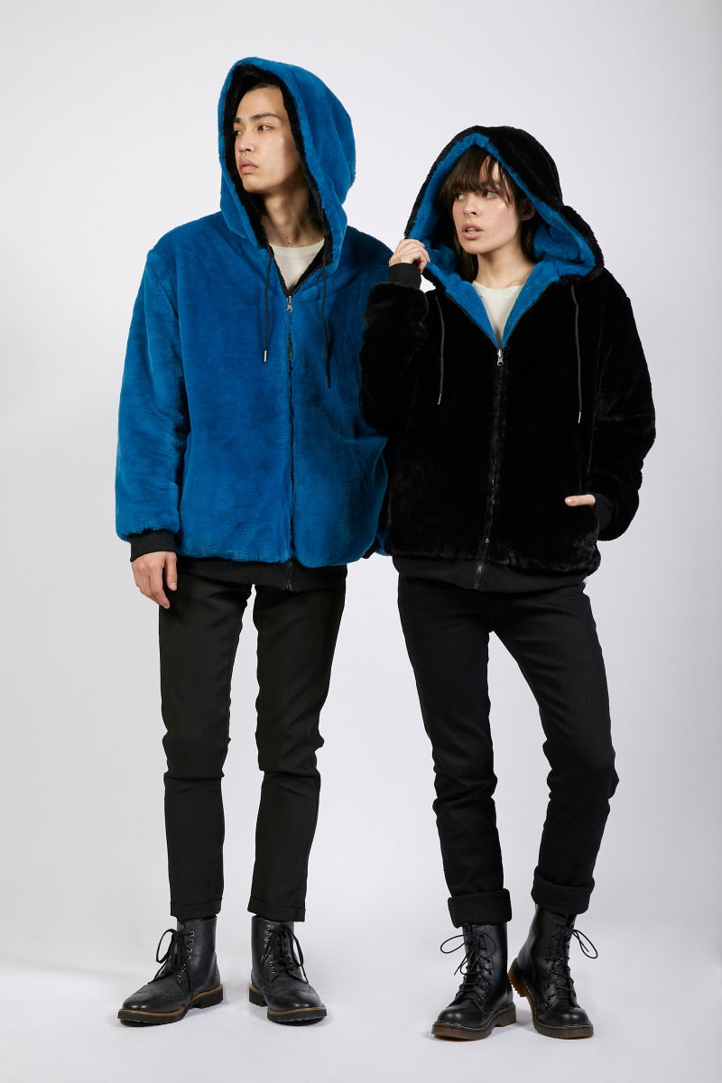 Black Fur Jacket Mens Fur Hoodie Shearling Mens Black Fur Hood