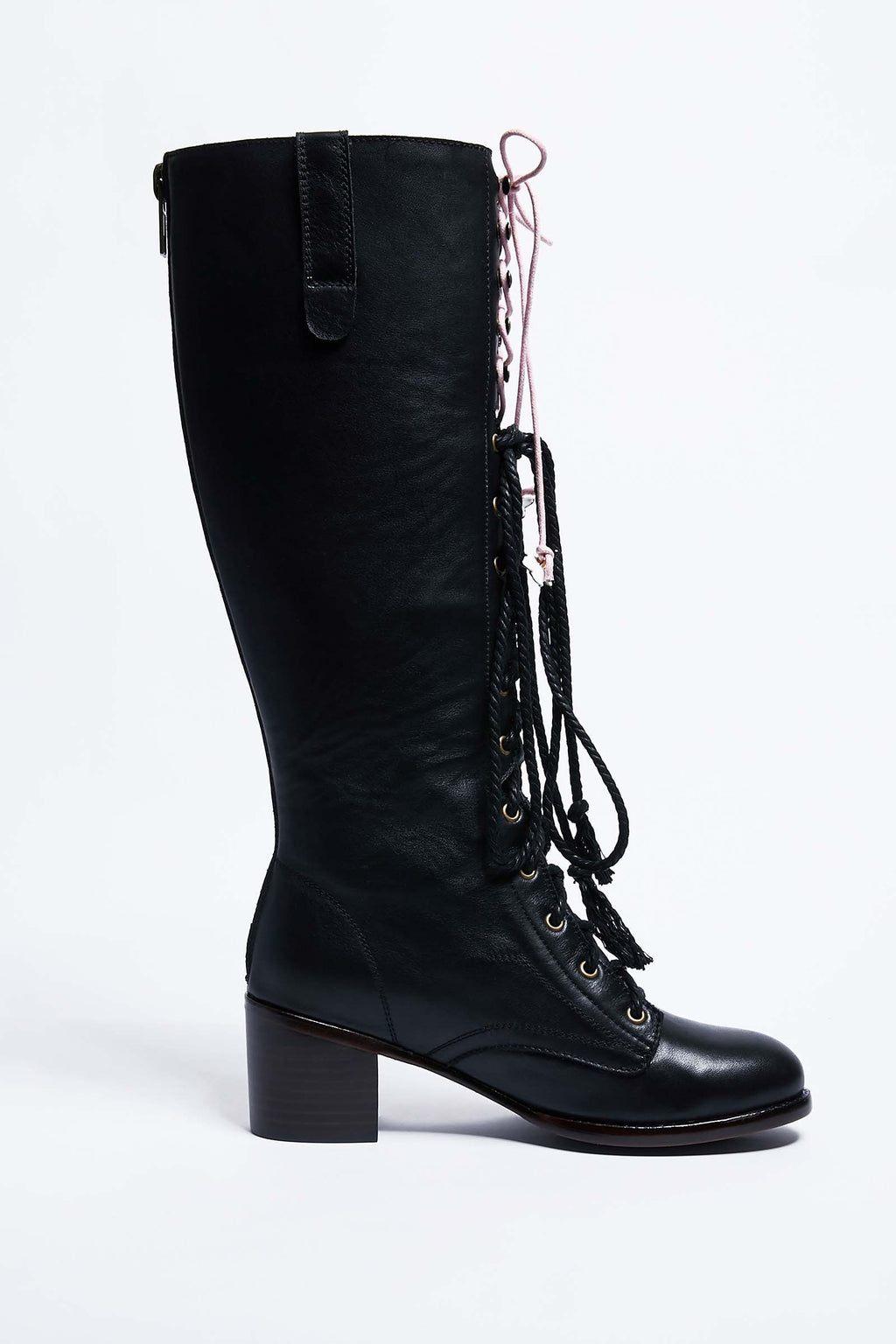 Black High Cherry Blossom Embroidered Leather Boots