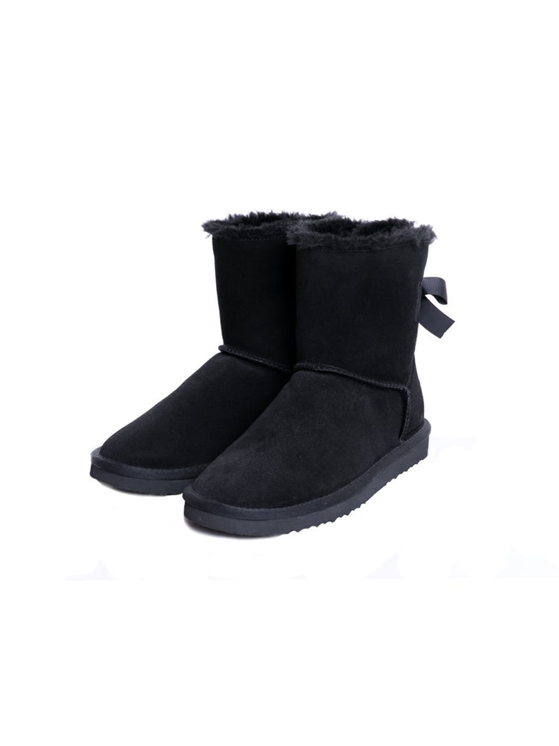 Black Bow Detail Sheepskin Winter Boots
