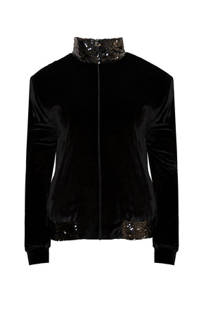 Ilona Rich Black Velvet Sequin Detail Long Jacket