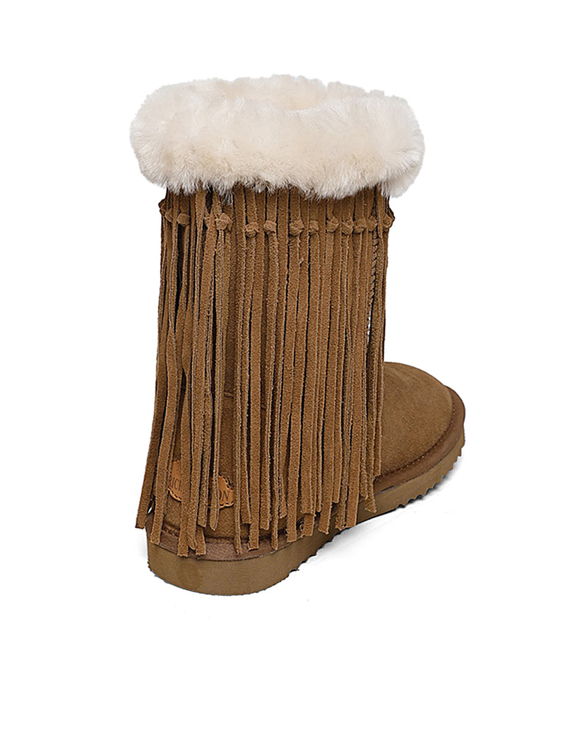 Tan Sheepskin Fringe Winter Boots