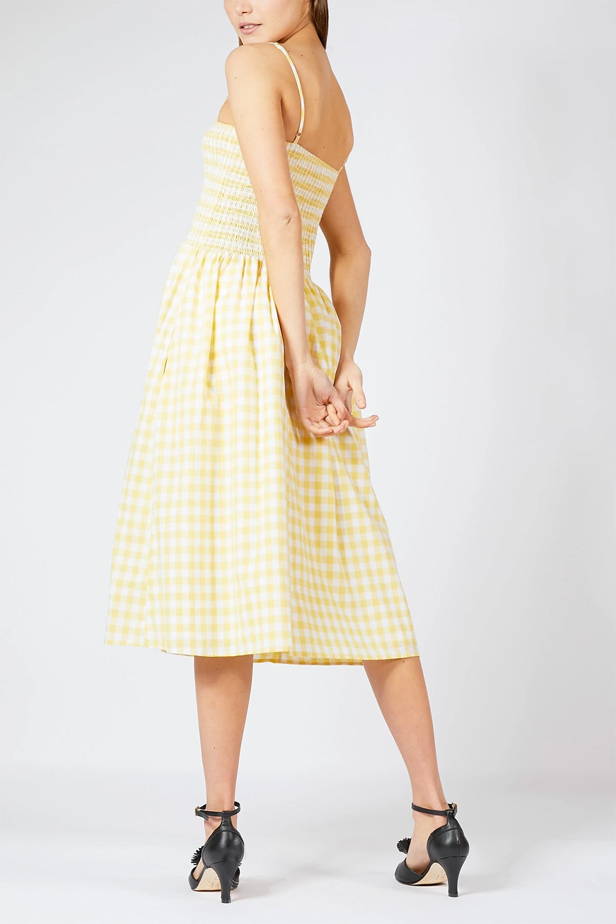 knee length dresses for ladies Pinkblush Maternity Olive Gingham Smocked Midi Dress main image 0