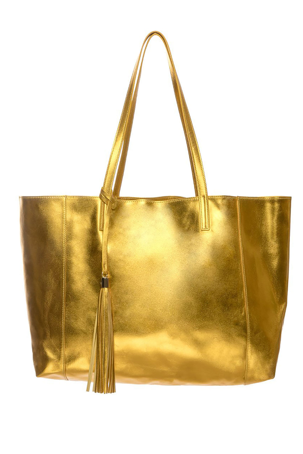 Yellow Metallic 100% Leather Shoulder Bag