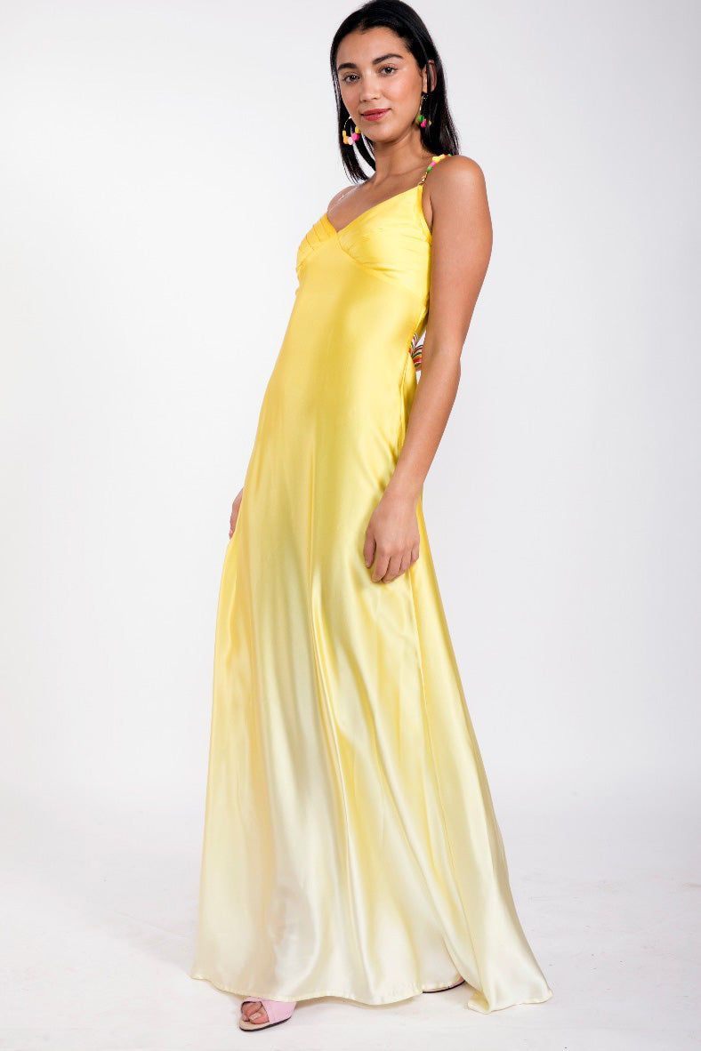 Silk Bead Maxi Dress Yellow
